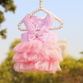 Pet Striped Clear Cake Mesh Teddy Strap Clothes And Dresses (Option: Pink-XS)