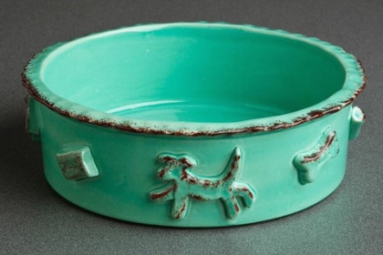 Carmel Ceramica Dog Food/Water Bowl (Color: Aqua/Green, size: small)