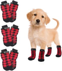 Chrismas Anti-Slip Dog Socks; Waterproof Paw Protectors with Reflective Straps Traction Control for Indoor & Outdoor Wear; 4pcs (colour: Black dog claw, size: L (4 pieces))