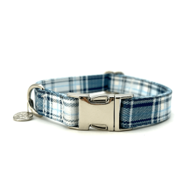 Adjustable Collar - Quick Release Metal Alloy - Blue Plaid (Color: Blue Plaid, size: medium)