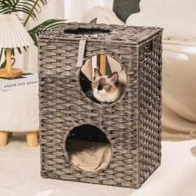 Rattan Cat Litter,Cat Bed with Rattan Ball and Cushion (Color: Grey)