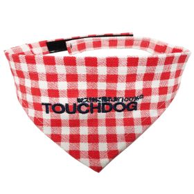 Touchdog 'Bad-to-the-Bone' Plaid Patterned Fashionable Velcro Bandana (Color: Red, size: medium)