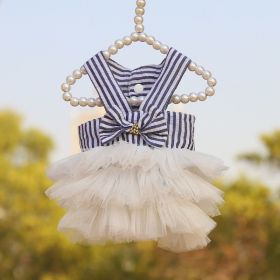 Pet Striped Clear Cake Mesh Teddy Strap Clothes And Dresses (Option: Sapphire Blue-S)