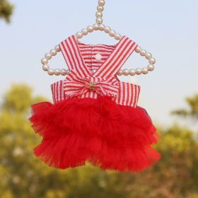 Pet Striped Clear Cake Mesh Teddy Strap Clothes And Dresses (Option: Bright Red-S)