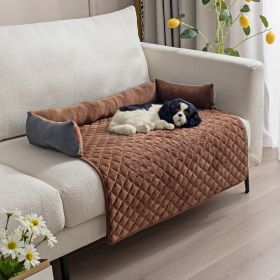 Plush With Pillow Pet Sofa Cushion Bed Pad (Option: Pet Pad Gray Coffee-75x120cm)