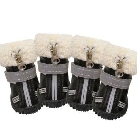 Puppy Waterproof Warm With Velvet Non-slip Wear-resistant Winter Snow Boots (Option: Black-3 Yards)