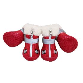 Puppy Waterproof Warm With Velvet Non-slip Wear-resistant Winter Snow Boots (Option: Red-3 Yards)